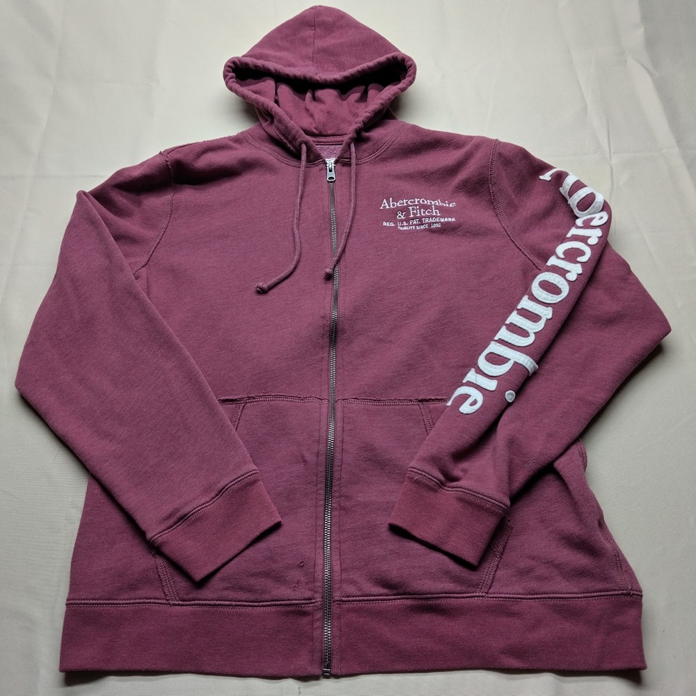 Abercrombie & Fitch Womens XXL Full Zip Hoodie Burgundy Logo Sleeve Sweatshirt
